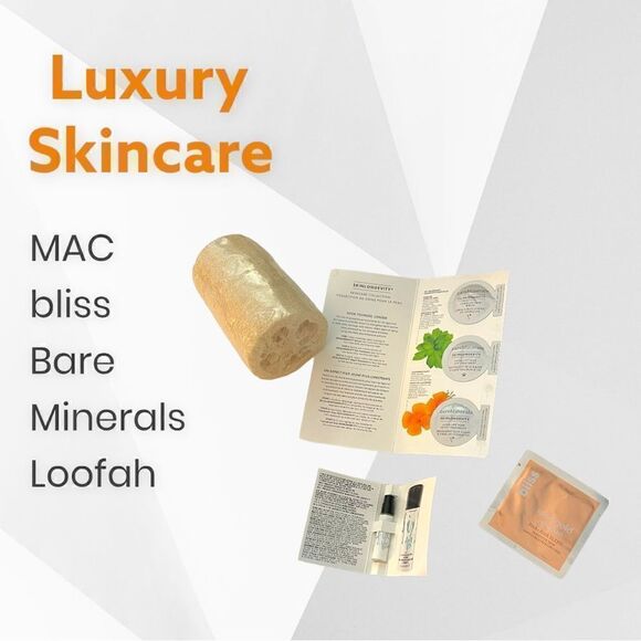 Bundle of skincare products. Bare Minerals, M.A.C., bliss, loofah sponge NEW - Picture 1 of 7